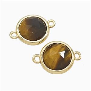 Tiger Eye Stone Circle Connector Gold Plated, approx 10mm