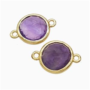 Purple Amethyst Circle Connector Gold Plated, approx 10mm