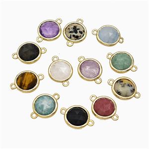 Mixed Gemstone Circle Connector Gold Plated, approx 10mm