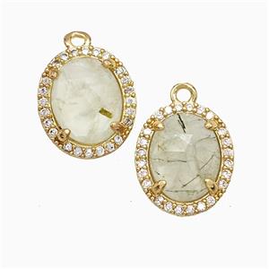 Prehnite Oval Pendant Copper Pave Zirconia Gold Plated, approx 11-13mm