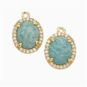 Green Amazonite Oval Pendant Copper Pave Zirconia Gold Plated, approx 11-13mm
