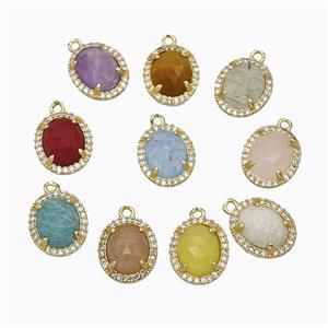 Mixed Gemstone Oval Pendant Copper Pave Zirconia Gold Plated, approx 11-13mm