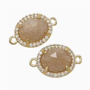 Peach Sunstone Oval Connector Copper Pave Zirconia Gold Plated, approx 11-13mm