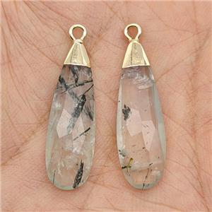 Natural Green Prehnite Teardrop Pendant Faceted Gold Plated, approx 10-30mm