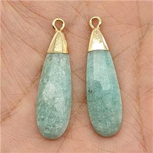 Natural Green Amazonite Teardrop Pendant Faceted Gold Plated, approx 10-30mm