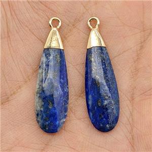 Natural Blue Lapis Lazuli Teardrop Pendant Faceted Gold Plated, approx 10-30mm