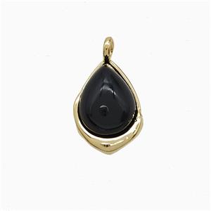 Black Obsidian Teardrop Pendant Copper Gold Plated, approx 8-12mm