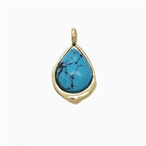 Blue Dye Howlite Turquoise Teardrop Pendant Copper Gold Plated, approx 8-12mm