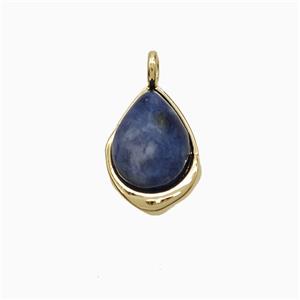 Blue Sodalite Teardrop Pendant Copper Gold Plated, approx 8-12mm