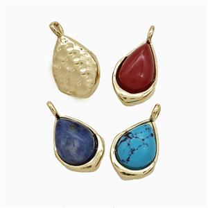 Gemstone Teardrop Pendant Copper Gold Plated Mixed, approx 8-12mm