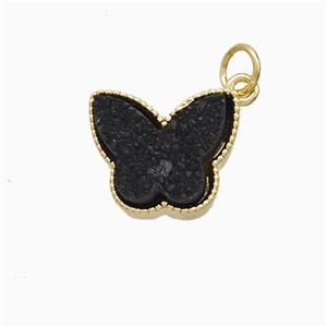 Black Druzy Quartz Butterfly Pendant, approx 11-14mm