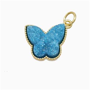 Blue Druzy Quartz Butterfly Pendant, approx 11-14mm