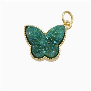 Green Druzy Quartz Butterfly Pendant, approx 11-14mm