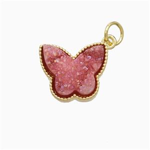 Red Druzy Quartz Butterfly Pendant, approx 11-14mm