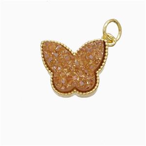 Champagne Druzy Quartz Butterfly Pendant, approx 11-14mm