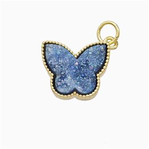 Blue Druzy Quartz Butterfly Pendant, approx 11-14mm