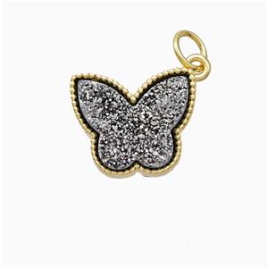 Silver Druzy Quartz Butterfly Pendant Electroplated, approx 11-14mm