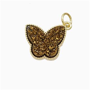 Golden Druzy Quartz Butterfly Pendant Electroplated, approx 11-14mm