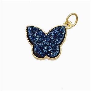 Blue Druzy Quartz Butterfly Pendant Electroplated, approx 11-14mm