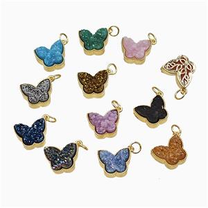 Druzy Quartz Butterfly Pendant Mixed Color, approx 11-14mm