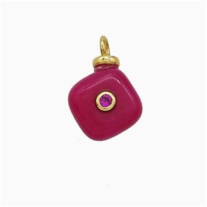 Red Jade Square Pendant Pave Zirconia, approx 11mm
