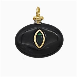 Black Obsidian Oval Pendant Pave Zirconia, approx 13-18mm