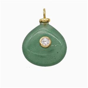 Green Aventurine Teardrop Pendant pave Zirconia, approx 16mm