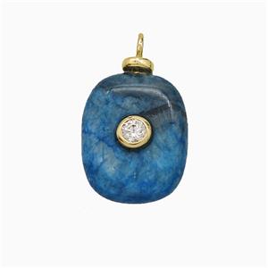 Blue Dye Sponge Jade Rectangle Rectangle Pendant Pave Zirconia, approx 13-15mm