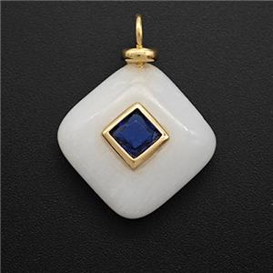 White Jade Square Pendant Pave Zirconia, approx 14-17mm