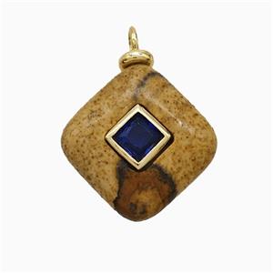 Picture Jasper Square Pendant Pave Zirconia, approx 14-17mm