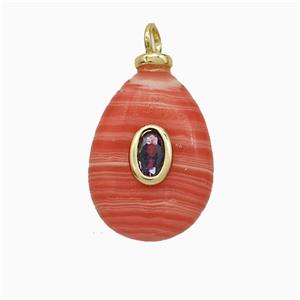 Synthetic Pink Rhodochrosite Teardrop Pendant Pave Zirconia, approx 13-18mm