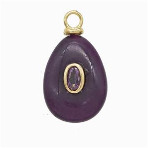 Purple Dye Jade Teardrop Pendant Pave Zirconia, approx 13-18mm