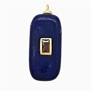 Blue Lapis Lazuli Rectangle Pendant Pave Zirconia, approx 12-25mm