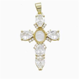 Copper Cross Pendant Pave Cubic Zirconia Gold Plated, approx 25-35mm