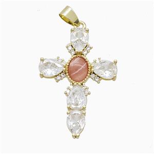 Copper Cross Pendant Pave Cubic Zirconia Gold Plated, approx 25-35mm