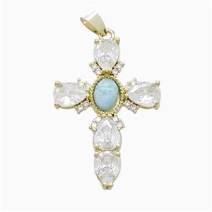Copper Cross Pendant Pave Cubic Zirconia Gold Plated, approx 25-35mm