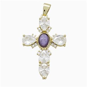 Copper Cross Pendant Pave Cubic Zirconia Gold Plated, approx 25-35mm