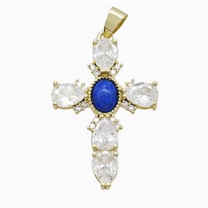 Copper Cross Pendant Pave Cubic Zirconia Gold Plated, approx 25-35mm
