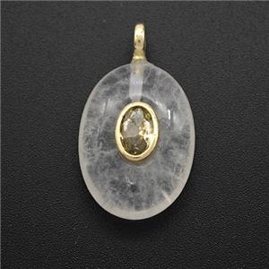 Clear Quartz Oval Pendant Pave Zirconia, approx 13-18mm