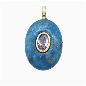 Blue Apatite Oval Pendant Pave Zirconia, approx 13-18mm