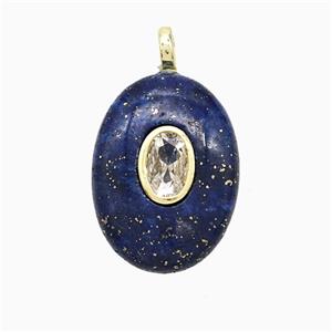 Blue Oval Pendant Pave Zirconia, approx 13-18mm