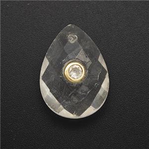 Clear Quartz Teardrop Pendant Pave Zirconia, approx 13-18mm