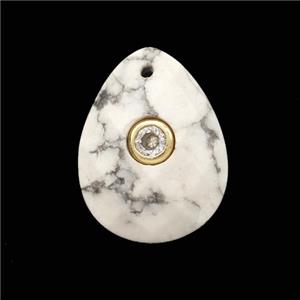 White Howlite Turquoise Teardrop Pendant Pave Zirconia, approx 13-18mm