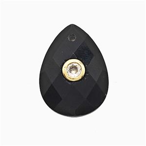 Black Obsidian Teardrop Pendant Pave Zirconia, approx 13-18mm