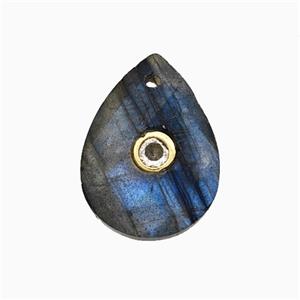 Labradorite Teardrop Pendant Pave Zirconia, approx 13-18mm