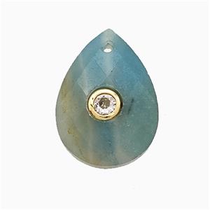 Amazonite Teardrop Pendant Pave Zirconia, approx 13-18mm