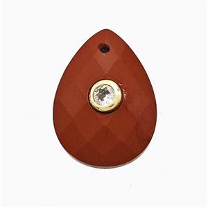 Red Jasper Teardrop Pendant Pave Zirconia, approx 13-18mm