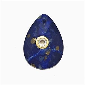 Blue Lapis Lazuli Teardrop Pendant Pave Zirconia, approx 13-18mm