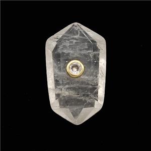 Clear Quartz Prism Pendant Pave Zirconia, approx 15-25mm