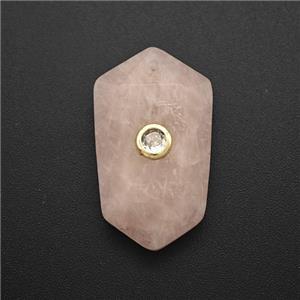 Pink Rose Quartz Prism Pendant Pave Zirconia, approx 15-25mm